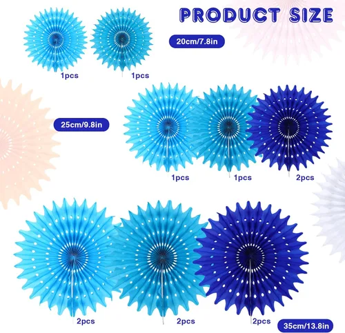 Miniatura 3 de 12 Piezas Abanicos de Papel Azul Decoraciones de Fiesta Decoraciones de Flores de Papel de Seda para Niña Cumpleaños Groovy Baby Shower Boda