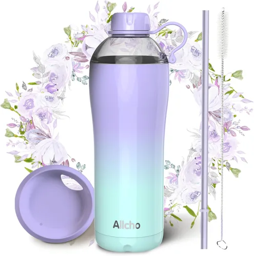 Miniatura 13 de Bow - Botella de agua aislada para mujeres, botellas de agua de acero inoxidable de 18 oz, de doble pared, 2 tapas (para beber y vaso) - Hidrata