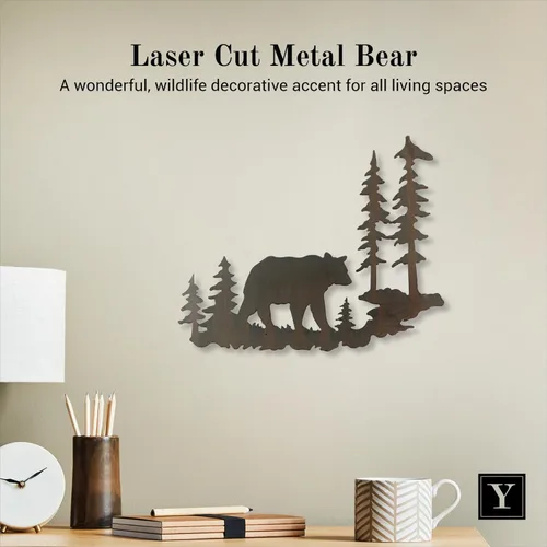 Miniatura 2 de Young's Inc. Oso de metal cortado con láser, 20 x 16 pulgadas, decoraciones de oso para el hogar, decoración de cabina