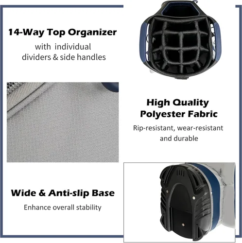 Miniatura 6 de Tangkula Bolsa de carrito de golf de 11 pulgadas con divisores superiores de 14 vías, bolsa de carrito de golf ligera y portátil con 7 bolsillos
