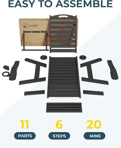 Miniatura 7 de Silla de Descanso para Exteriores, Silla de Descanso Chaise Lounge de Gran Tamaño con 5 Posiciones, HDPE, Silla de Descanso para Patio con Ruedas