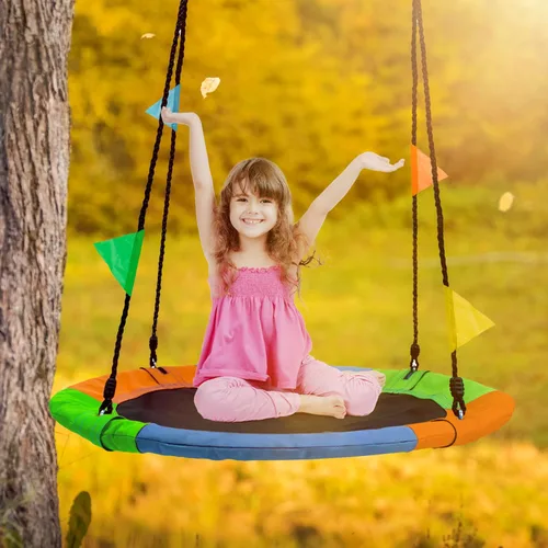 Miniatura 6 de Sorbus - Columpio de base redonda para árbol, diseño arcoíris, para interior / exterior, alfombra redonda, multiuso, incluy accesorios, para niños