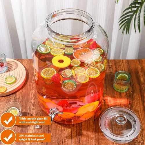 Miniatura 5 de Baderke Dispensador de bebidas de vidrio de 6 galones para fiestas, dispensador de agua de vidrio con espiga de acero inoxidable 18/8 a prueba