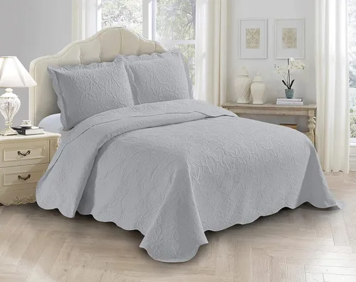 Miniatura 5 de Fancy Linen Juego de colcha en relieve de 3 piezas de gran tamaño, funda de cama de gran tamaño con patrón de margaritas florales sólidas # Allis