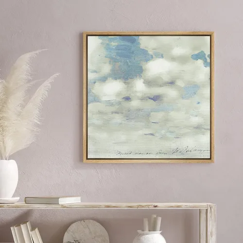 Miniatura 2 de SIGNWIN Lienzo enmarcado para pared, diseño retro de cielo azul y nube, paisaje, naturaleza, ilustraciones de área silvestre, bellas artes, casa