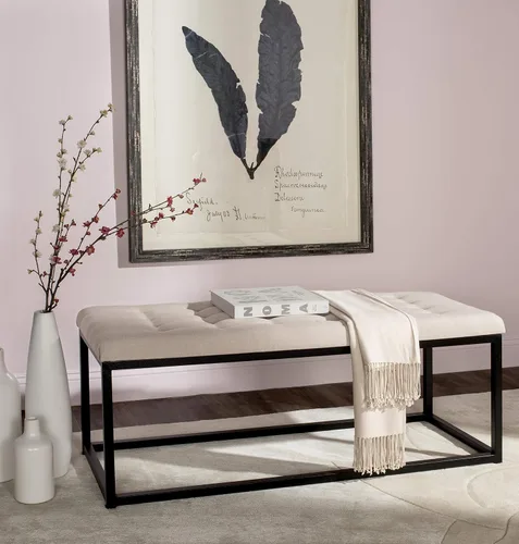 Miniatura 2 de SAFAVIEH Home Collection - Reynolds - Banco de acento tapizado copetudo color beige, banco de marco abierto estilo Parsons moderno para dormitorio