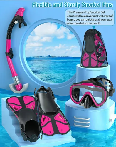 Miniatura 5 de Juego de esnórquel con aletas, combo de máscara de esnórquel para adultos, bolsa de viaje para esnórquel, buceo, natación