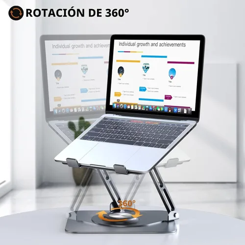 Miniatura 2 de JOYEKY Soporte para computadora portátil para escritorio, soporte de computadora ajustable con base giratoria de 360°, elevador ergonómico para Gris