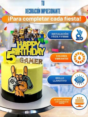 Miniatura 4 de Decoración para Tarta de Videojuego - Decoración de Tarta de Juego de Cartón Brillante para Jugadores, Diseño Llamativo, Instalación Firme y Fácil