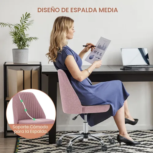 Miniatura 3 de DUMOS Silla de oficina, cómoda silla de escritorio giratoria con ruedas, asiento ancho, sin brazos, altura ajustable, sillas de computadora
