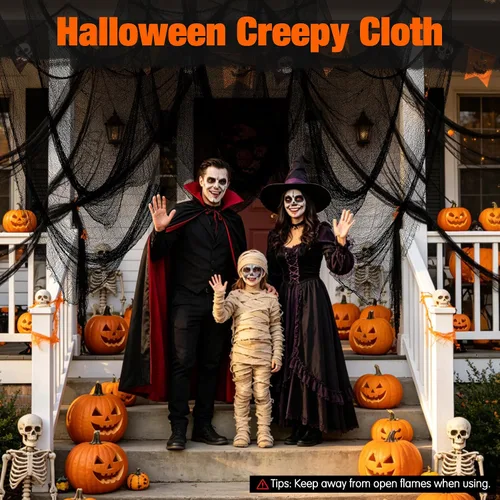 Miniatura 7 de Halatool 6 Pack Creepy Cloth 30x72 Inch, Black Cheesecloth Gauze for Halloween Haunted House Decorations, Spooky Outdoor Yard Window Porch Tree