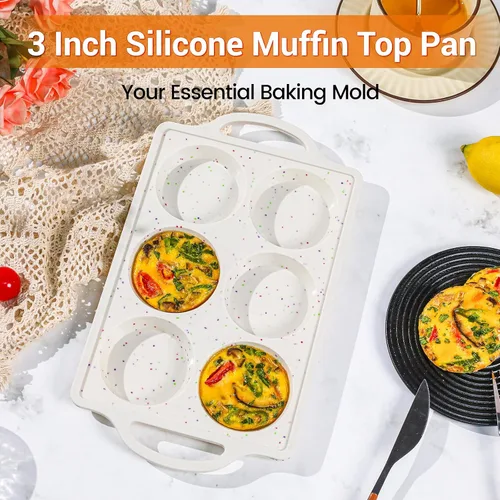 Miniatura 9 de FUNBAKY Molde de silicona para huevos de silicona con marco de metal de 3 pulgadas para sándwiches de desayuno, pasteles Whoopie, bocados de huevo