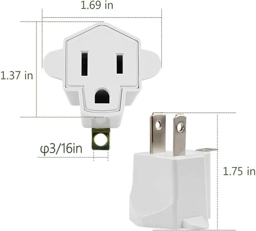 Miniatura 4 de JACKYLED - Clavija convertidora de 3 a 2 navajas, adaptador de toma a tierra. Convertidor de pared de material ignífugo resiste hasta 392 °F
