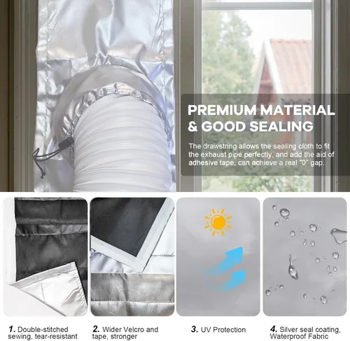 Miniatura 4 de Kit de ventilación portátil para ventana de aire acondicionado (titanio plateado + negro 100% bloque de luz): sello universal grueso portátil