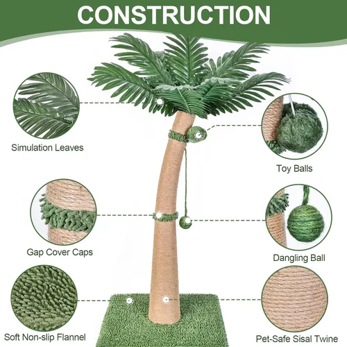 Miniatura 2 de Poste rascador para gatos de 40 pulgadas de alto, diseño curvado con 3 bolas interactivas, cuerda de sisal natural para gatos de interior, adultos