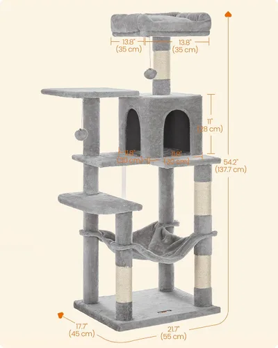 Miniatura 5 de Feandrea - Árbol para gatos de varios niveles para interiores, torre para gatos tipo condominio con 4 postes para rascar, 2 posaderos, hamaca y claro