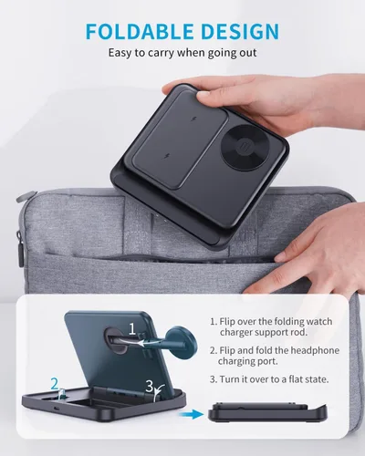 Miniatura 2 de para Samsung Z Fold 6/5 Estación de Carga Inalámbrica, Soporte de Carga Rápida Plegable 3 en 1 para Galaxy Z Fold 4, Flip 6/5, S23/S22, Note20/10