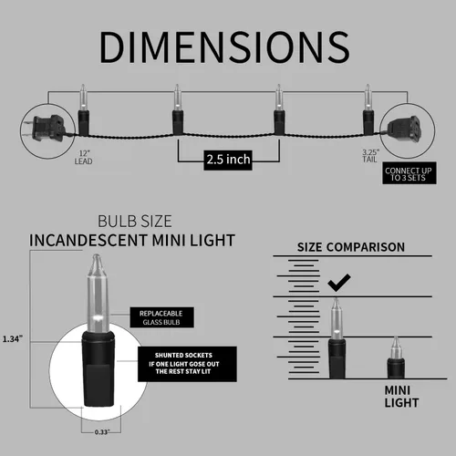 Miniatura 5 de Juego de 150 luces amarillas extra brillantes con conectores finales, luces decorativas de Navidad de 31.9 ft con certificación UL, juego de mini