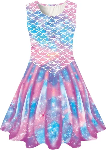 Miniatura 30 de Funnycokid Vestido de Sirena para Niñas, Sin Mangas, de Verano, para Cumpleaños, de Fiesta con Volantes, Ropa de 4 a 13 Años