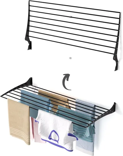 Miniatura 29 de foxydry Tendedero plegable para colgar en la pared, vertical plegable para interiores y exteriores, en acero aluminio (31.5 in)