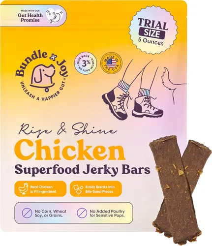 Bundle x Joy Rise & Shine - Golosinas de pollo para perros, bolsa de 5 onzas, superalimento natural, maíz, aves, soja y granos, golosinas para
