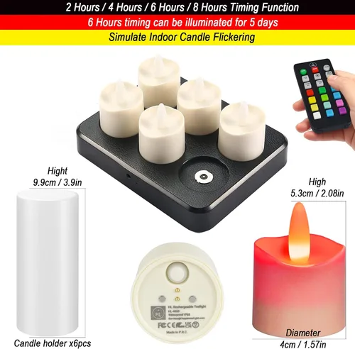 Miniatura 2 de HL Velas sin llama con temporizador remoto y estación de carga, más de 60 horas recargables, impermeables, para exteriores, velas de té RGB