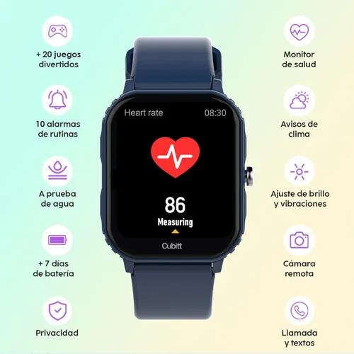 Miniatura 4 de Cubitt Teens - Reloj inteligente con rastreador fitness para adolescentes, con monitor de frecuencia cardíaca, presión arterial, oxígeno en sangre