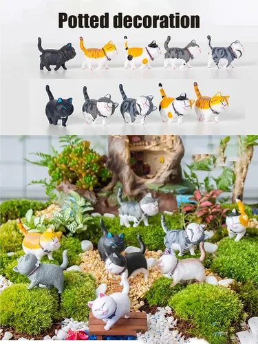 Miniatura 3 de 9 piezas de lindas figuritas en miniatura de gatos, adorable diseño de jardín de hadas, lindos gatitos para jardín del hogar, lindos cupcakes