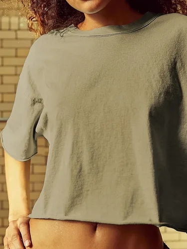 Miniatura 4 de Camisetas cortas de entrenamiento de gran tamaño para mujer, manga corta, cuello redondo, hombros caídos, cuadradas, de verano, casuales, lisas