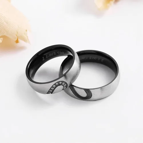 Miniatura 6 de ANAZOZ Anillo de compromiso de acero inoxidable para parejas y matrimonios con amor real para él y ella, 0.236 in