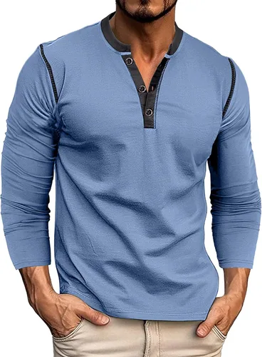 Miniatura 7 de Henley Shirt for Men, Long Sleeve Casual Button Placket, Classic Lightweight Cotton Pullover Basic Tee Tops