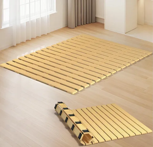 Tapete de tatami japonés, madera maciza sin nudos, listones enrollables, placa de cama con 2 correas de almacenamiento, a prueba de humedad y