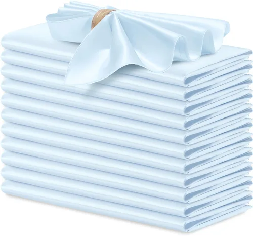 Miniatura 17 de P Pothuiny 12 servilletas de satén de color beige sedoso de 17 x 17 pulgadas, servilletas cuadradas lisas de tela de satén, servilletas de mesa