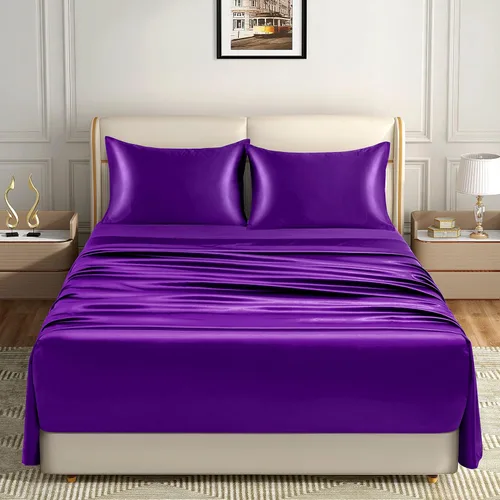 Miniatura 45 de Homiest Juego de sábanas de satén de lujo de 3 piezas con bolsillo profundo, 1 sábana bajera + 1 sábana encimera + 1 funda de almohada
