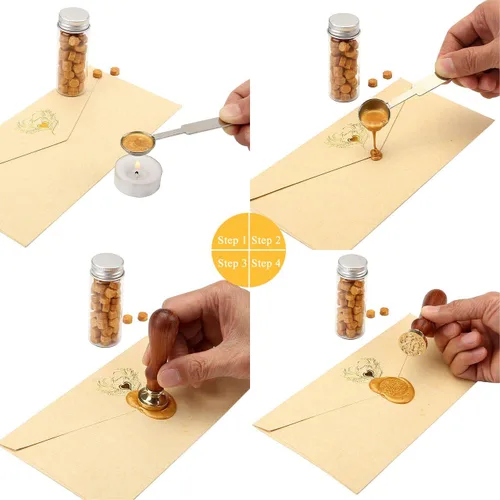 Miniatura 7 de Yoption Baby Series - Sello de cera con diseño de huellas de bebé, cabeza de latón, mango de madera, sello de sellado para invitación de fiesta