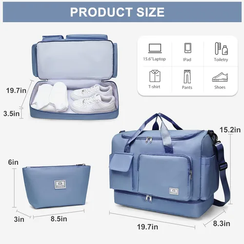 Miniatura 400 de Pequeña bolsa de gimnasio para mujer, bolsa de viaje con compartimento para zapatos