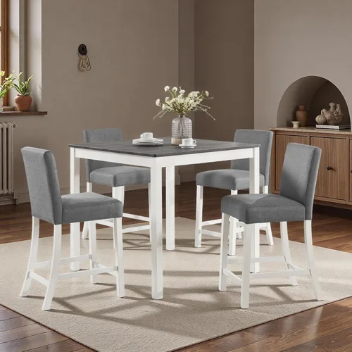 Miniatura 11 de Juego de mesa de comedor para 4, juego de mesa de comedor de 5 piezas con mesa cuadrada y 4 sillas tapizadas de tela de lino, modernos
