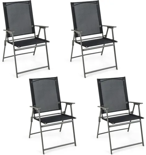Miniatura 10 de Giantex Juego de 2 sillas plegables para patio, sillas de césped al aire libre con marco de metal a prueba de óxido, sillas de comedor portátiles