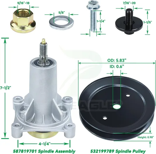 Miniatura 3 de Kit de montaje de husillo 587819701 preengrasado con polea 532199789 que reemplaza Craftsman 587819701 Mandril Assembly Craftsman 42 187292 187281 1