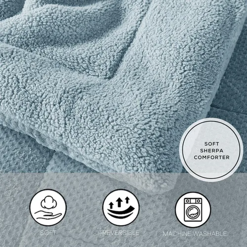 Miniatura 2 de KASENTEX Edredón de felpa sherpa de lujo súper ultrasuave, tamaño Queen, ropa de cama acogedora y reversible de piel sintética, lavable a máquina