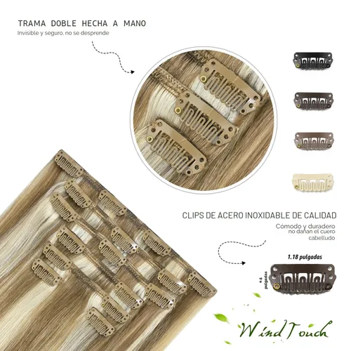 Miniatura 7 de WindTouch - Extensiones de cabello humano Remy con pinzas, color rubio decolorado combinado con balayage, para cabello rubio, 2.47 onzas, N.°