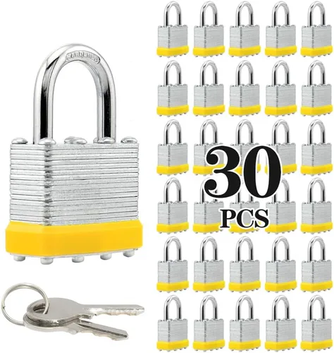 Miniatura 22 de ZonRo Candados con llave de acero laminado, cerraduras iguales con llave, 1-9/16 pulgadas de ancho, candados de grillete normal, paquete de 6, aro