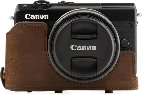 Miniatura 9 de MegaGear Canon EOS M100, M200 (0.591-1.772 in) Ever Ready - Funda de piel para cámara y correa, con acceso a la batería, color marrón oscuro, MG1326