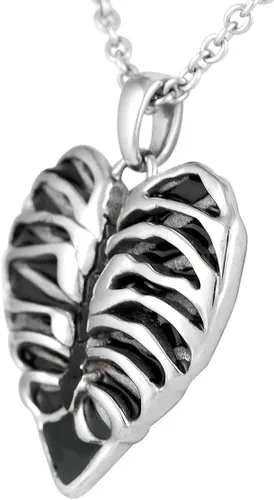 Miniatura 2 de Controse Collar de corazón de caja torácica de acero inoxidable plateado de 17 a 19 pulgadas con cadena ajustable, Acero inoxidable
