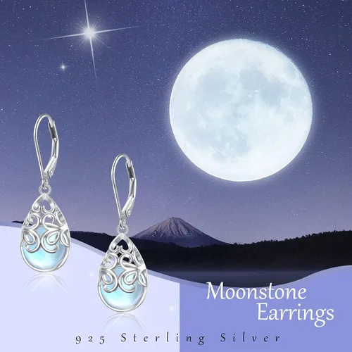 Miniatura 85 de Aretes colgantes de filigrana de plata de ley 925, margarita, loto, flor de rosa, piedra lunar, lágrima para mujer, nudo celta infinito, margarita