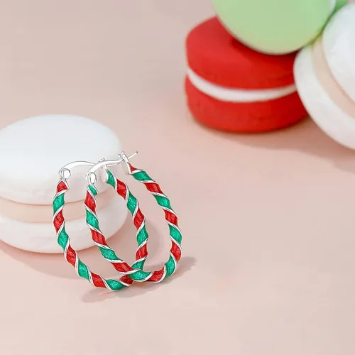 Miniatura 7 de Aretes de aro esmaltados, aretes de aro ovalados chapados en plata para mujer, joyería de moda