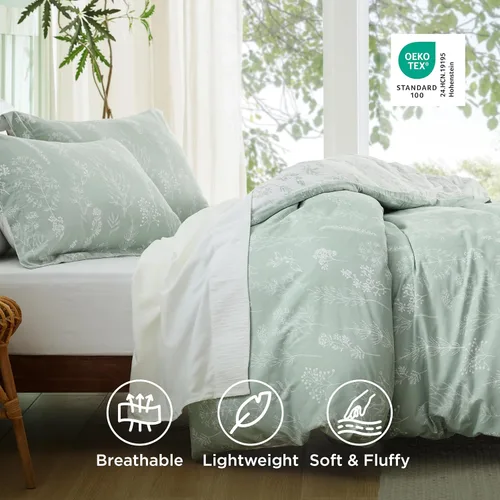 Miniatura 4 de Bedsure - Juego de edredón de tamaño matrimonial, 3 piezas, bonito, con estampado floral, 1 suave edredón reversible con diseño botánico de flores