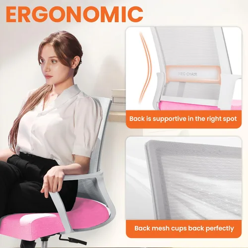 Miniatura 4 de NEO CHAIR Silla de escritorio de oficina para videojuegos, silla ergonómica de malla con respaldo medio con ruedas rodantes, soporte lumbar, cómoda
