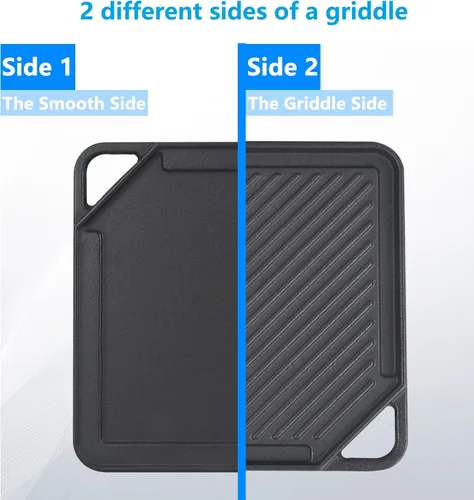 Miniatura 2 de GasSaf Plancha reversible de hierro fundido, sartén de doble cara perfecta para estufas y parrillas de gas, 10 x 10 pulgadas