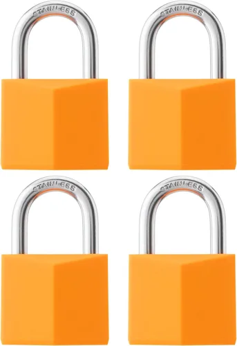 Miniatura 7 de Paquete de 12 cerraduras con llave igual, candado de latón cubierto naranja con grillete de acero inoxidable, cuerpo de bloqueo de 1-9/16 pulgadas